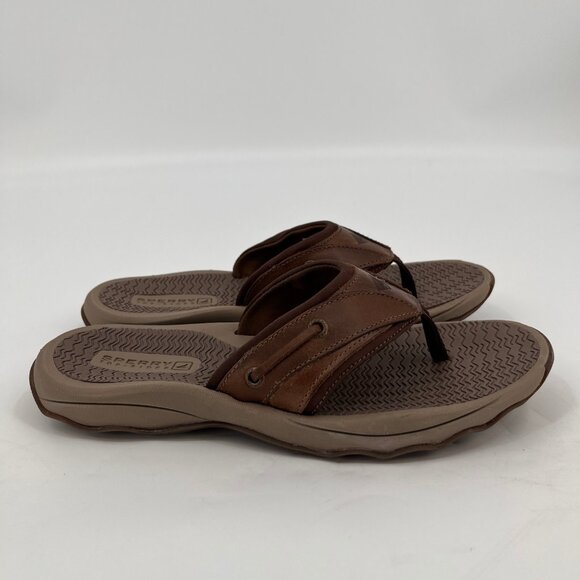 Sperry Outer Banks Thong Sandal Size 8 Brown Full-Grain Leather Men's Flip Flops - Picture 5 of 12
